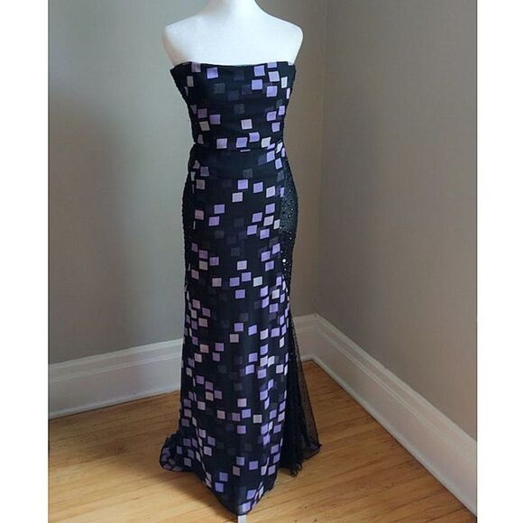 Vintage Y2K Badgley Mischka Gown Strapless Designer Beaded Sheer Wrap Siren 4 - Picture 10 of 15